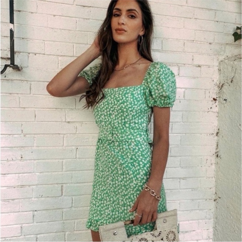 Zara linen blend puff sleeve floral  mini dress M